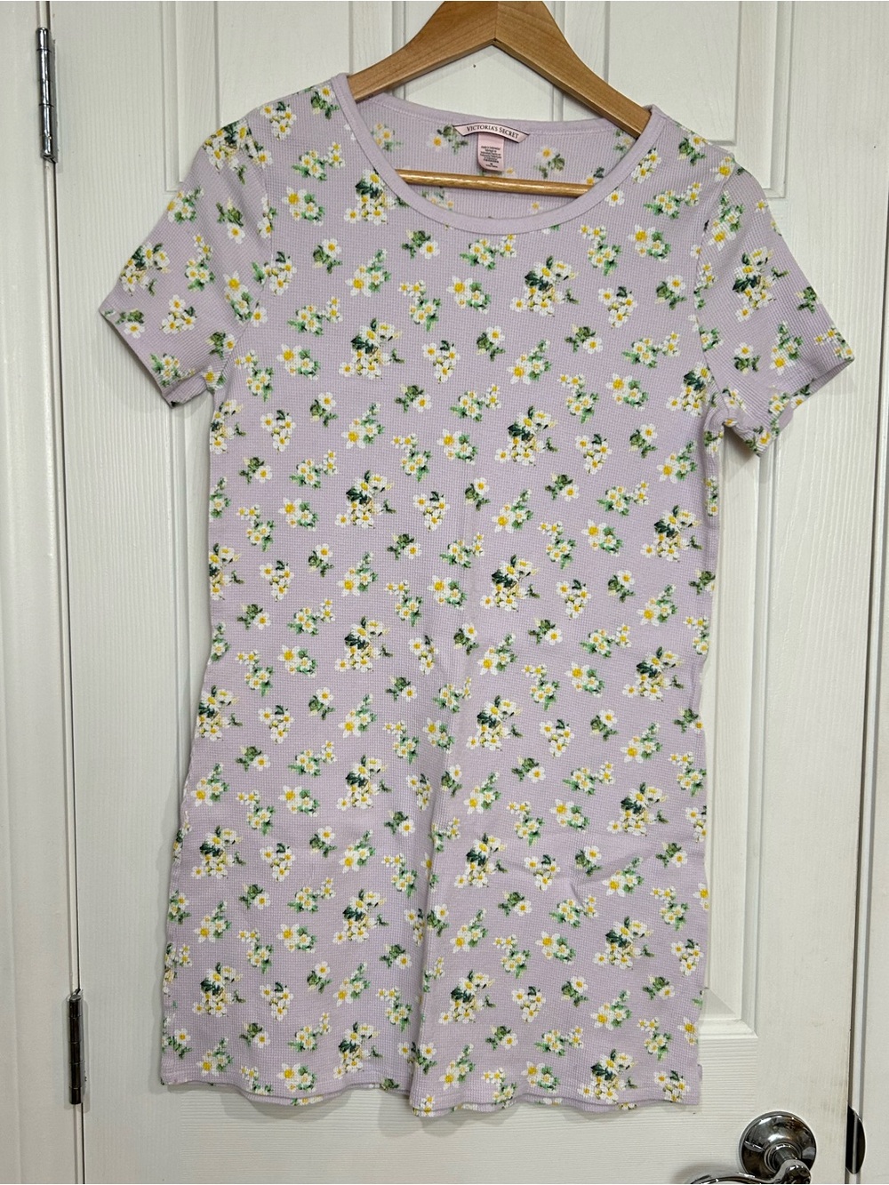 Victoria's Secret Lavender Yellow Daisy Waffle Knit Tee Shirt Dress Size M